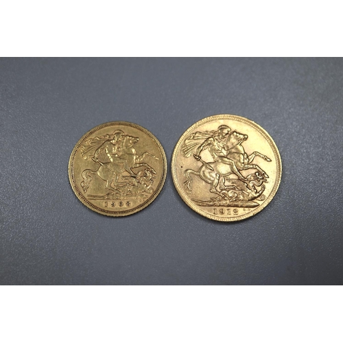 302 - George V Gold full Sovereign dated 1912 together with an Edward VII gold Half Sovereign dated 1908. ... 