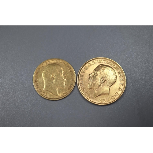 302 - George V Gold full Sovereign dated 1912 together with an Edward VII gold Half Sovereign dated 1908. ... 