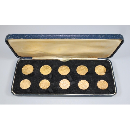 319 - Cased set of five full and five half gold Sovereigns ranging from Queen Victoria, Edward VII and Geo... 