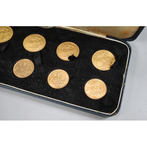 319 - Cased set of five full and five half gold Sovereigns ranging from Queen Victoria, Edward VII and Geo... 