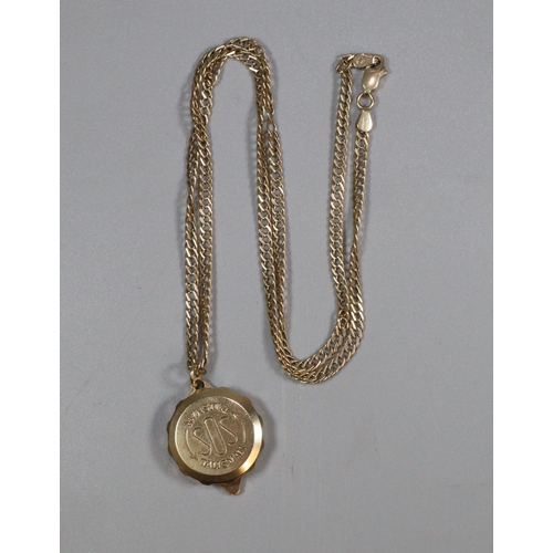 324 - 9ct gold necklace with SOS Talisman, 9ct gold pendant. 16.9g approx.   (B.P. 21% + VAT)