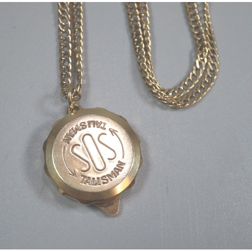 324 - 9ct gold necklace with SOS Talisman, 9ct gold pendant. 16.9g approx.   (B.P. 21% + VAT)