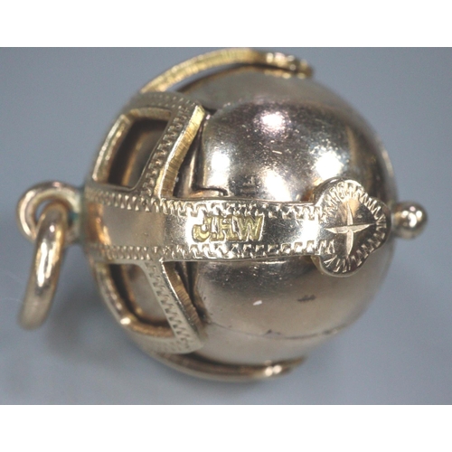 327 - Vintage 9ct gold Masonic Orb ball/pendant.  12.9g approx.   (B.P. 21% + VAT)