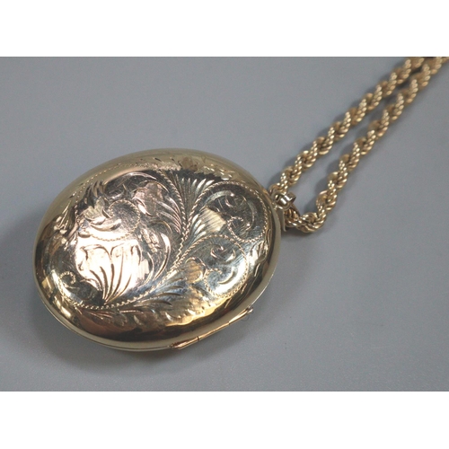 329 - 9ct gold rope twist necklace together with a 9ct gold cameo pendant locket with portrait of a maiden... 