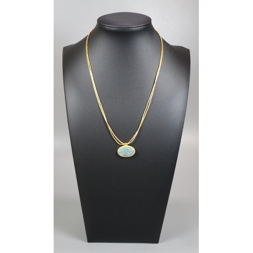 330 - 24K gold modernist Kurtalan gold double bamboo link chain with fresh water pearls and opal pendant m... 