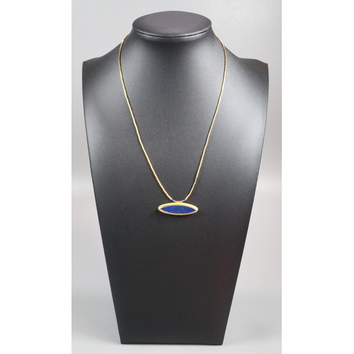 331 - 24K gold bamboo link chain with lapis lazuli pendant marked to the reverse 'Kurtinal 985K hand made ... 