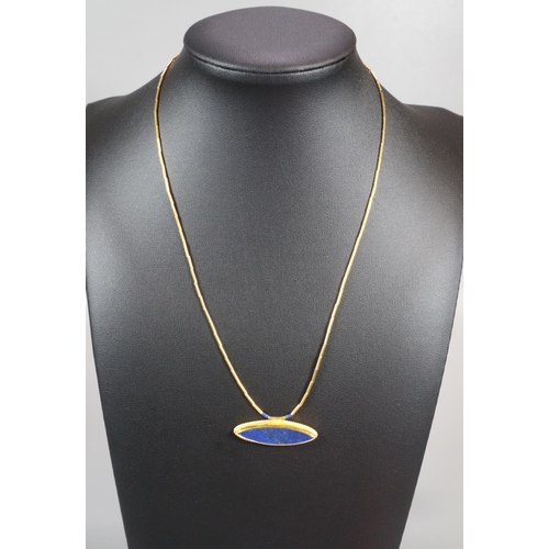 331 - 24K gold bamboo link chain with lapis lazuli pendant marked to the reverse 'Kurtinal 985K hand made ... 