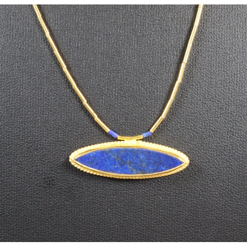 331 - 24K gold bamboo link chain with lapis lazuli pendant marked to the reverse 'Kurtinal 985K hand made ... 