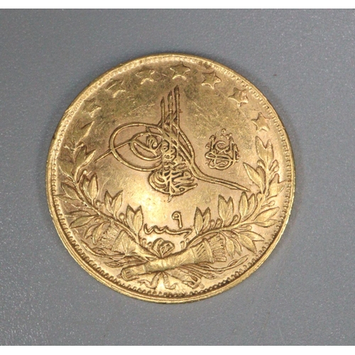 332 - 22ct gold 100 Kurush Turkey Ottoman empire gold coin.  2.3g approx.  (B.P. 21% + VAT)