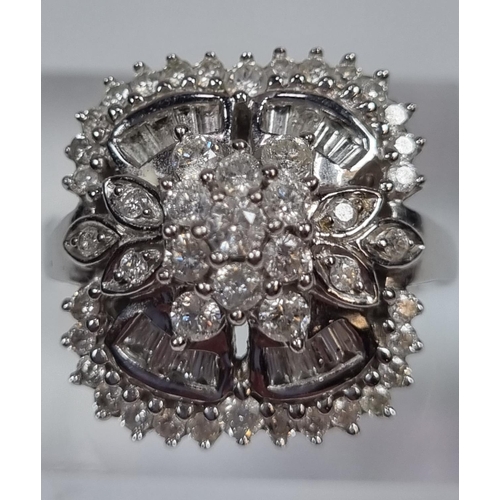 338 - 14ct white gold multi cluster diamond ring.  7.8g approx.  Size L.  (B.P. 21% + VAT)