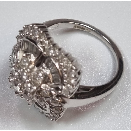 338 - 14ct white gold multi cluster diamond ring.  7.8g approx.  Size L.  (B.P. 21% + VAT)