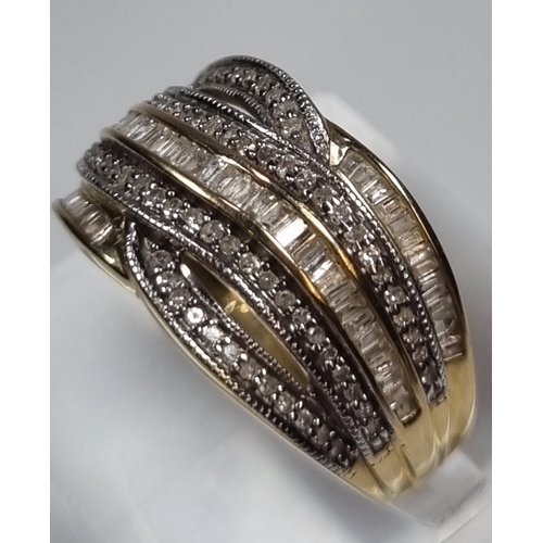 340 - 9ct gold modernist design diamond dress ring.  4.4g approx.  size O1/2.  (B.P. 21% + VAT)