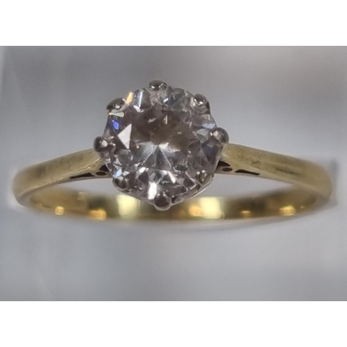 348 - Probably 18ct gold brilliant cut diamond solitaire ring with crown shank.  2.5g approx.  Size P.  Es... 