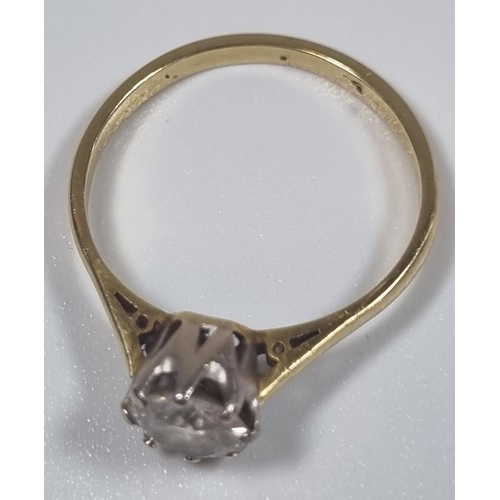 348 - Probably 18ct gold brilliant cut diamond solitaire ring with crown shank.  2.5g approx.  Size P.  Es... 