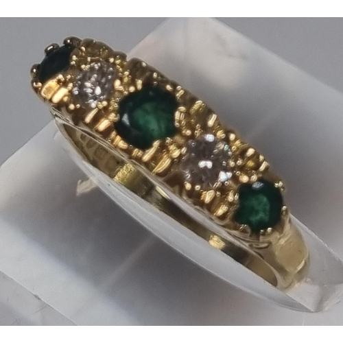 350 - Late 19th early 20th century 18ct gold five stone diamond and emerald ring, Sheffield hallmarks.  4.... 