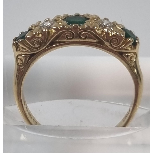 350 - Late 19th early 20th century 18ct gold five stone diamond and emerald ring, Sheffield hallmarks.  4.... 