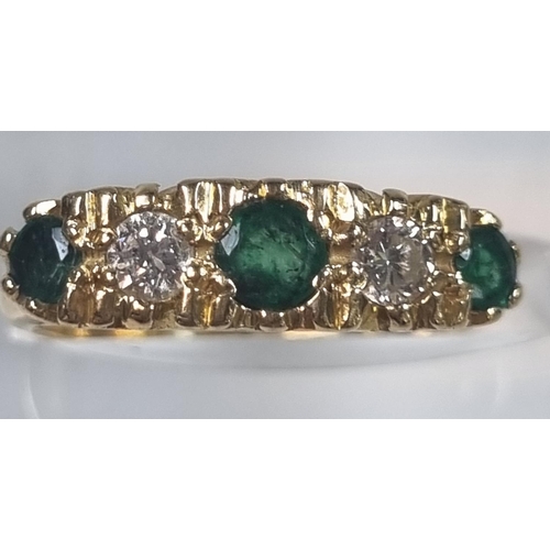 350 - Late 19th early 20th century 18ct gold five stone diamond and emerald ring, Sheffield hallmarks.  4.... 