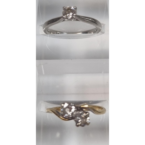 353 - 18ct gold and platinum twist shank two stone diamond ring.   2.2g approx.  Size L.  together with an... 