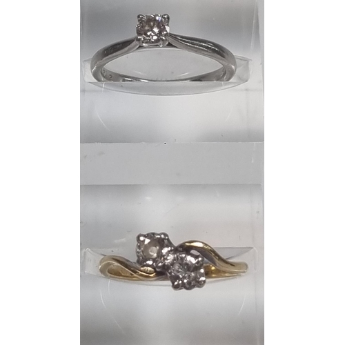 353 - 18ct gold and platinum twist shank two stone diamond ring.   2.2g approx.  Size L.  together with an... 