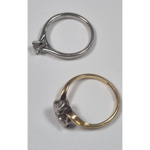 353 - 18ct gold and platinum twist shank two stone diamond ring.   2.2g approx.  Size L.  together with an... 