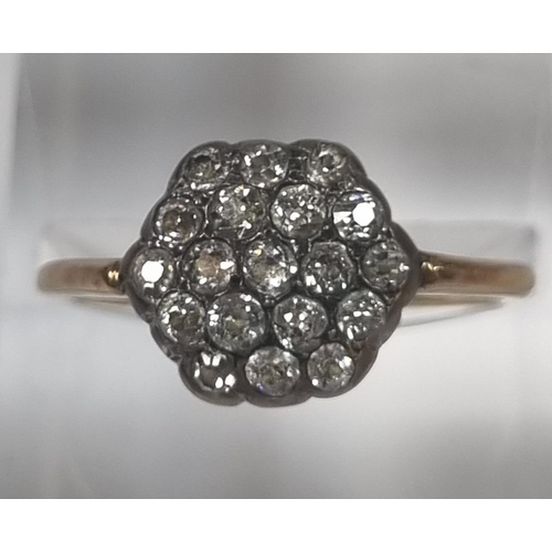 357 - 18ct gold and diamond cluster ring comprising nineteen (19) diamonds.  2.9g approx.  Size O.  (B.P. ... 