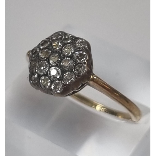 357 - 18ct gold and diamond cluster ring comprising nineteen (19) diamonds.  2.9g approx.  Size O.  (B.P. ... 