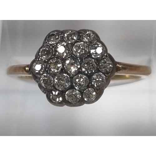 357 - 18ct gold and diamond cluster ring comprising nineteen (19) diamonds.  2.9g approx.  Size O.  (B.P. ... 