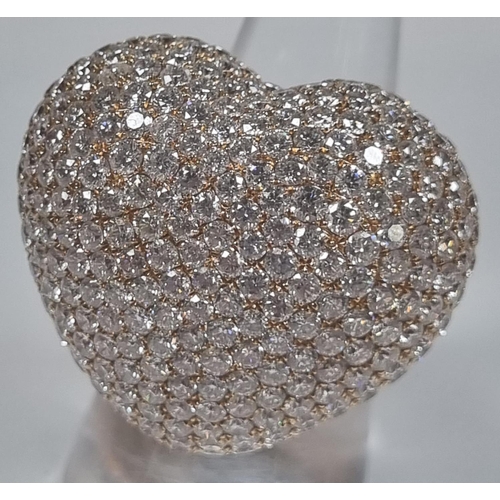 363 - Yellow metal heart shaped bombe diamond ring.  21g approx.  Size M.  (B.P. 21% + VAT)