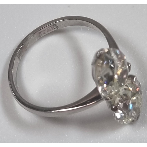 364 - Platinum Duchess ring of two diamonds.  4g approx.  Size L1/2.  4 carat approx.   (B.P. 21% + VAT)