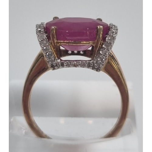 367 - 9ct gold ruby and diamond ring.  3.6g approx.  Size L.   (B.P. 21% + VAT)