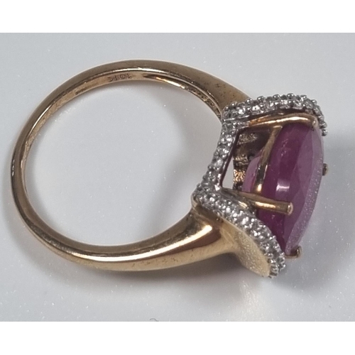 367 - 9ct gold ruby and diamond ring.  3.6g approx.  Size L.   (B.P. 21% + VAT)