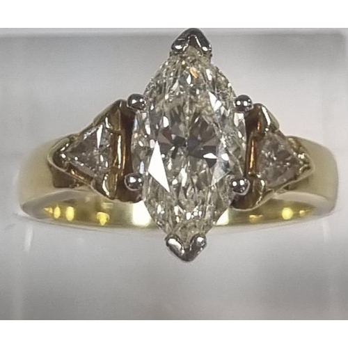 370 - 18ct gold Marquis diamond ring. 2.5 carats approx. 6.8g approx.  Size O.  (B.P. 21% + VAT)