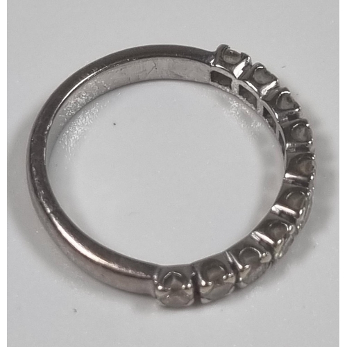 371A - White metal half hoop ten stone diamond eternity ring.  3.3g approx. Size M.  (B.P. 21% + VAT)