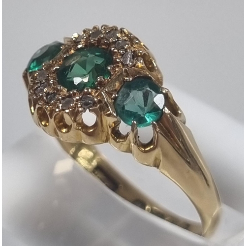 372 - 18ct gold diamond and emerald ring. 3.6g approx.  Size O  (B.P. 21% + VAT)