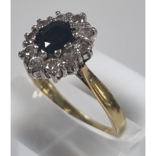 372A - 18ct gold sapphire and diamond cluster ring.  4.4g approx. Size N.  (B.P. 21% + VAT)