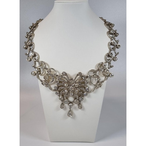 Spectacular Georgian style Continental gold and silver diamond necklace overall with C scroll openwork framing set with hundreds of rose cut diamonds. 24x19cm approx, in later fitted case.  (B.P. 21% + VAT)