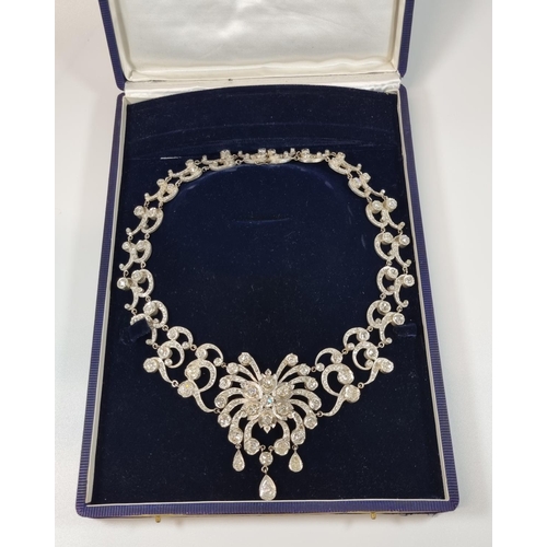 374 - Spectacular Georgian style Continental gold and silver diamond necklace overall with C scroll openwo... 