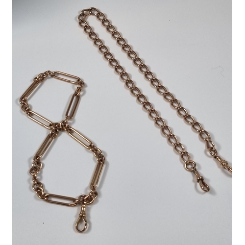 390 - 9ct gold curb link pocket watch chain.  36.5g approx.  together with another 9ct double Albert watch... 