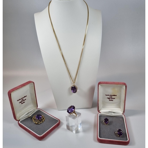 392 - Collection of 9ct gold and amethyst jewellery to include: chain and pendant, pair of clip on earring... 