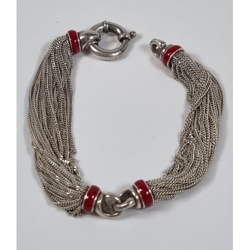 395 - Tiffany & Co. Sterling silver red enamel multi strand bracelet in original box.  (B.P. 21% + VAT)