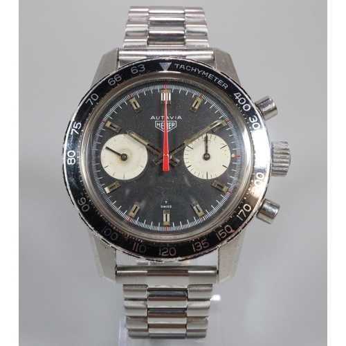 398 - Heuer Autavia stainless steel gentleman's manual wind Chronograph diver's style wristwatch.  Referen...