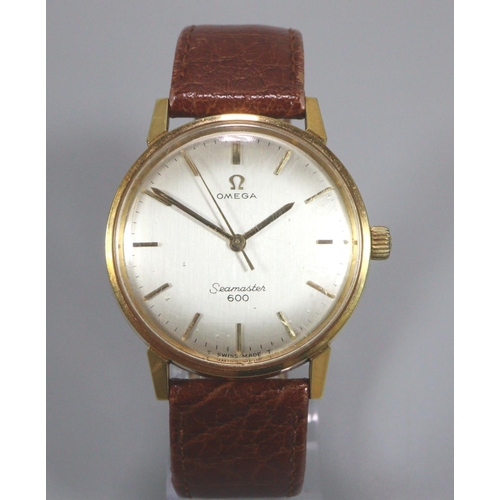 407 - Omega Seamaster 600 gold plated gentleman's automatic wristwatch, having satin face with baton numer... 