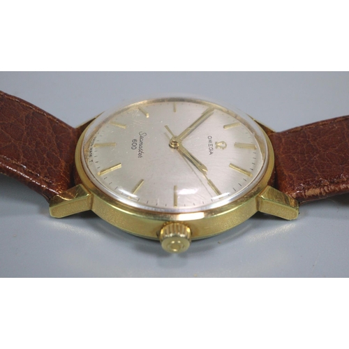 407 - Omega Seamaster 600 gold plated gentleman's automatic wristwatch, having satin face with baton numer... 