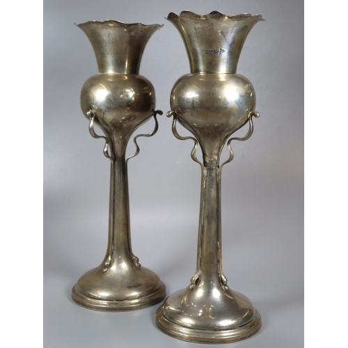 436 - Two similar silver Art Nouveau organic design vases, by Walker and Hall Sheffield dated 1904 and 190... 