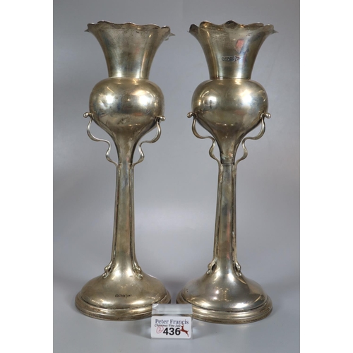 436 - Two similar silver Art Nouveau organic design vases, by Walker and Hall Sheffield dated 1904 and 190... 