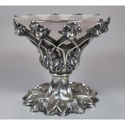 438 - Early Victorian silver and glass table centre piece in Gothic style with oak leaves,  by Henry Wilki... 