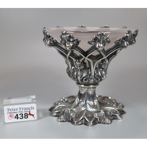 438 - Early Victorian silver and glass table centre piece in Gothic style with oak leaves,  by Henry Wilki... 