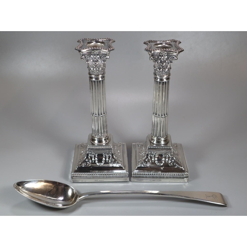 439 - Pair of Edward VII Corinthian column silver candlesticks by James Dixon & Sons Ltd. Sheffield 1902 w... 