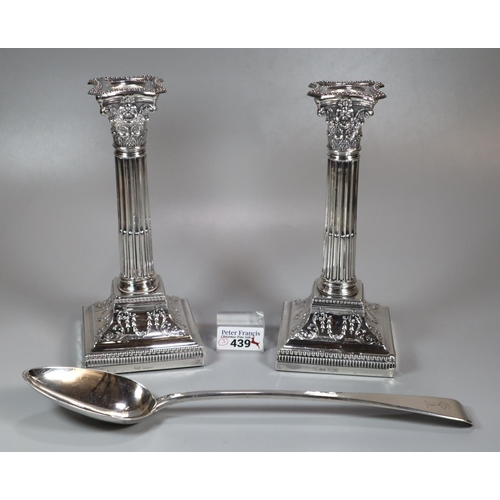 439 - Pair of Edward VII Corinthian column silver candlesticks by James Dixon & Sons Ltd. Sheffield 1902 w... 