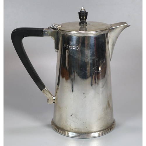 444 - 19th century silver coffee pot with stained finial and ebonised geometric handle. Indistinct maker's... 